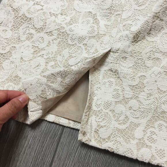 Cynthia Rowley White Lace Overlay Brocade Pencil Skirt Beige Size 8 - Picture 5 of 9
